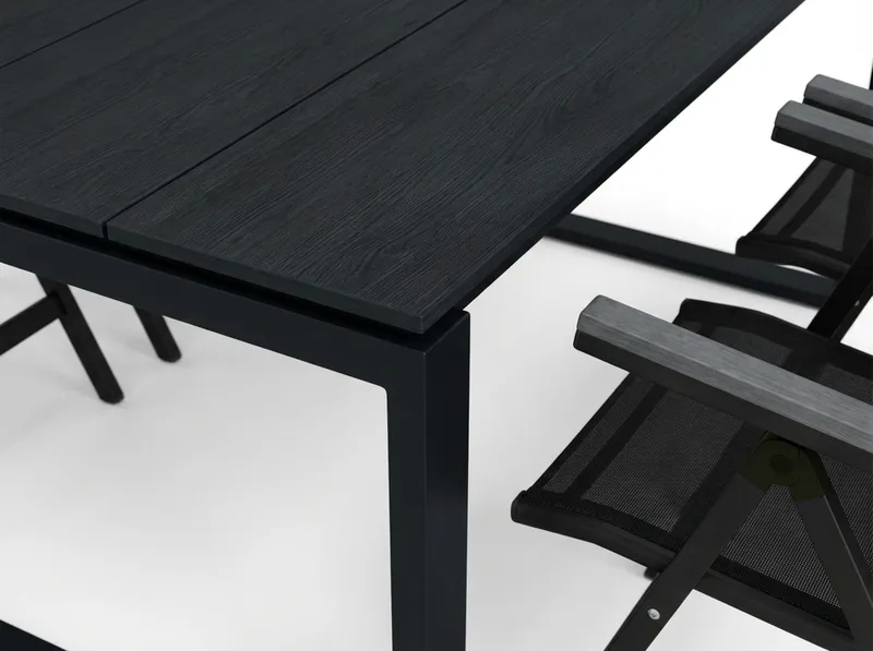 Devon utomhus matgrupp 210x100 cm med 6 Monaco Light positionsstolar - Svart - Utemöbler - Utegrupp - Matgrupp utomhus