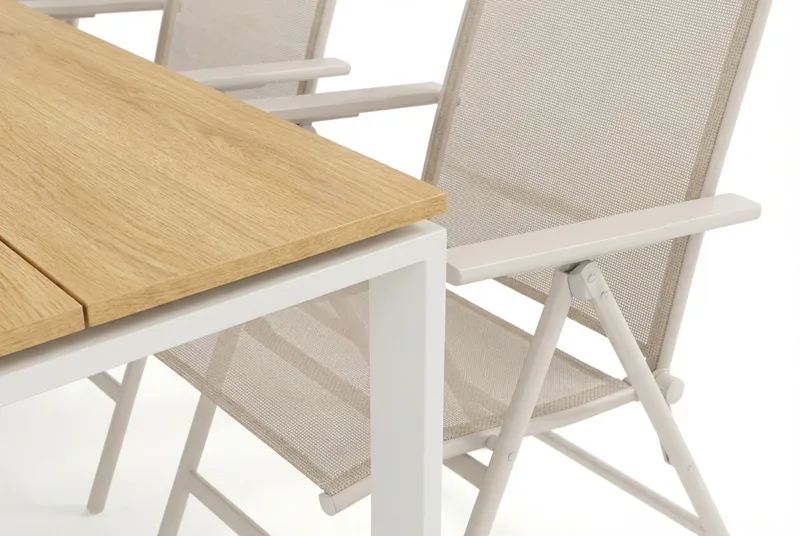 Devon utomhus matgrupp 210x100 cm med 6 Sanna positionsstolar - Beige/Teak - Utemöbler - Utegrupp - Matgrupp utomhus