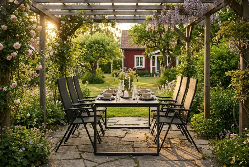 Devon utomhus matgrupp 210x100 cm med 6 Sanna positionsstolar - Svart - Utemöbler - Utegrupp - Matgrupp utomhus