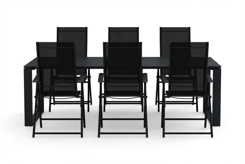 Devon utomhus matgrupp 210x100 cm med 6 Sanna positionsstolar - Svart - Utemöbler - Utegrupp - Matgrupp utomhus