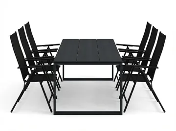 Devon utomhus matgrupp 210x100 cm med 6 Sanna positionsstolar - Svart - Utemöbler - Utegrupp - Matgrupp utomhus