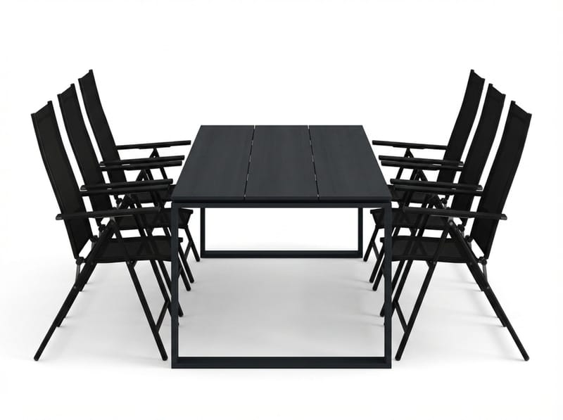 Devon utomhus matgrupp 210x100 cm med 6 Sanna positionsstolar - Svart - Utemöbler - Utegrupp - Matgrupp utomhus