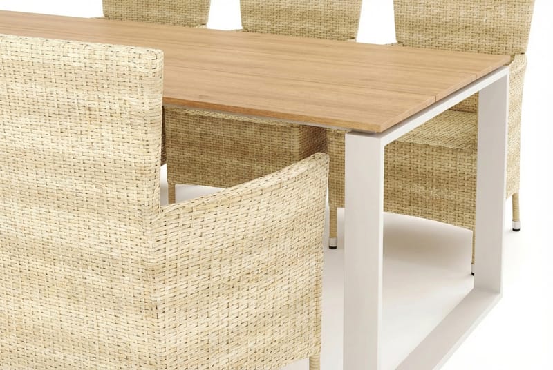 Devon utomhus matgrupp 210x100 cm med 6 Thor fåtöljer - Beige/Teak - Utemöbler - Utegrupp - Matgrupp utomhus