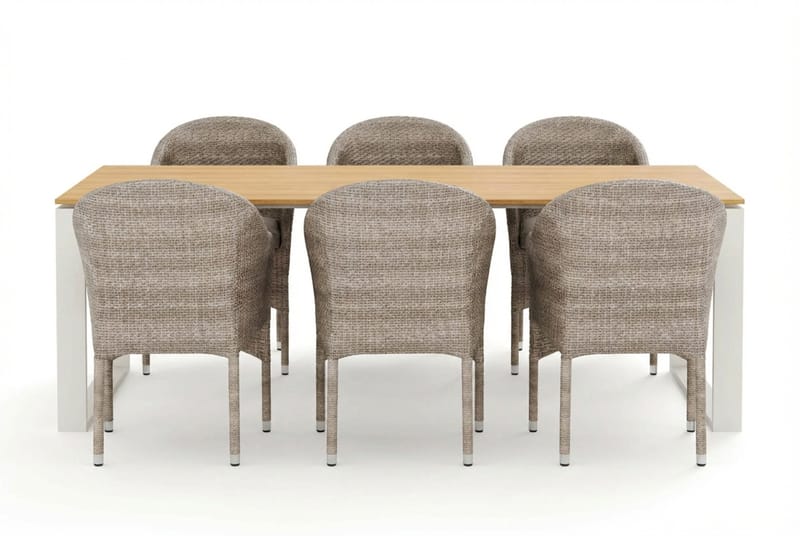 Devon utomhus matgrupp 210x100 cm med 6 Thor fåtöljer - Beige/Teak - Utemöbler - Utegrupp - Matgrupp utomhus