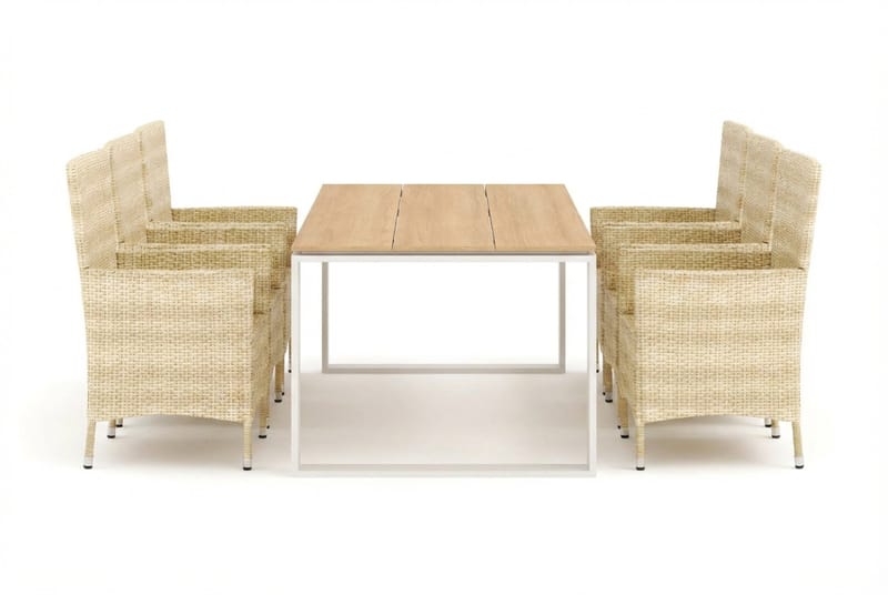Devon utomhus matgrupp 210x100 cm med 6 Thor fåtöljer - Beige/Teak - Utemöbler - Utegrupp - Matgrupp utomhus
