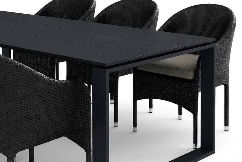 Devon utomhus matgrupp 210x100 cm med 6 Thor fåtöljer - Svart - Utemöbler - Utegrupp - Matgrupp utomhus