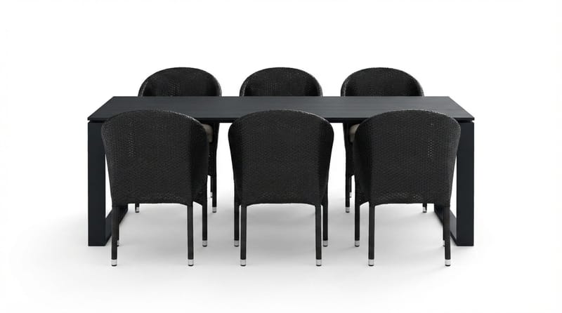 Devon utomhus matgrupp 210x100 cm med 6 Thor fåtöljer - Svart - Utemöbler - Utegrupp - Matgrupp utomhus