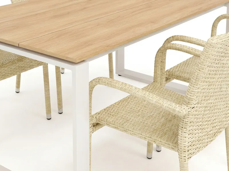 Devon utomhus matgrupp 210x100 cm med 6 Thor Light utefåtöljer - Beige/Teak - Utemöbler - Utegrupp - Matgrupp utomhus