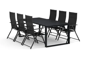 Devon utomhus matgrupp 210x100 cm med 6 positionsstolar - Svart - Utemöbler - Utegrupp - Matgrupp utomhus