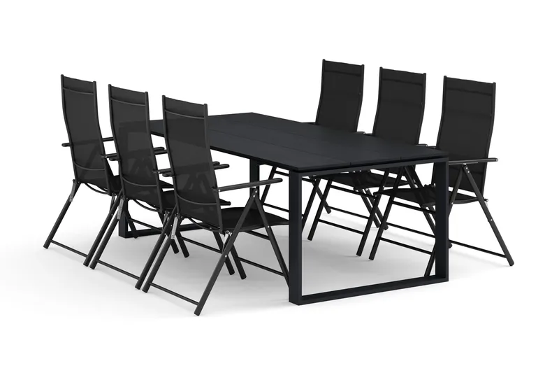 Devon utomhus matgrupp 210x100 cm med 6 positionsstolar, Svart