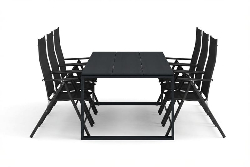 Devon utomhus matgrupp 210x100 cm med 6 positionsstolar - Svart - Utemöbler - Utegrupp - Matgrupp utomhus