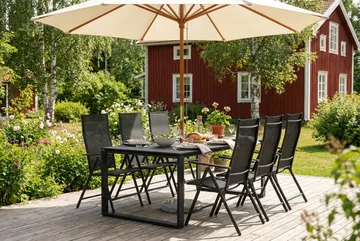 Devon utomhus matgrupp 210x100 cm med 6 positionsstolar - Svart - Utemöbler - Utegrupp - Matgrupp utomhus