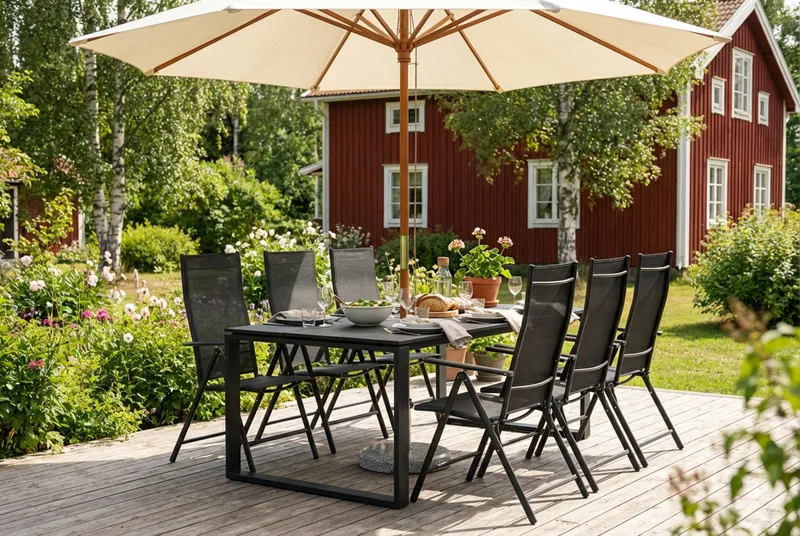 Devon utomhus matgrupp 210x100 cm med 6 positionsstolar - Svart - Utemöbler - Utegrupp - Matgrupp utomhus
