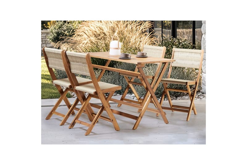 Fällbara utemöbler Prossedi - Beige, ljust trä - Utemöbler - Utegrupp - Matgrupp utomhus