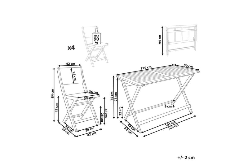 Fällbara utemöbler Prossedi - Grönt, ljust trä - Utemöbler - Utegrupp - Matgrupp utomhus