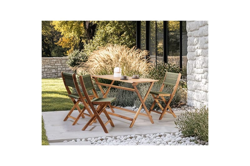 Fällbara utemöbler Prossedi - Grönt, ljust trä - Utemöbler - Utegrupp - Matgrupp utomhus