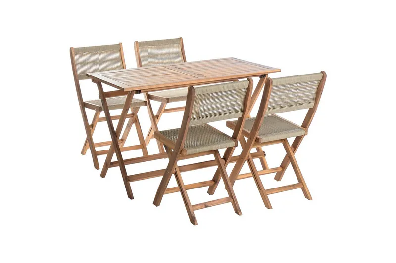 Fällbara utemöbler Prossedi - Beige, ljust trä - Utemöbler - Utegrupp - Matgrupp utomhus