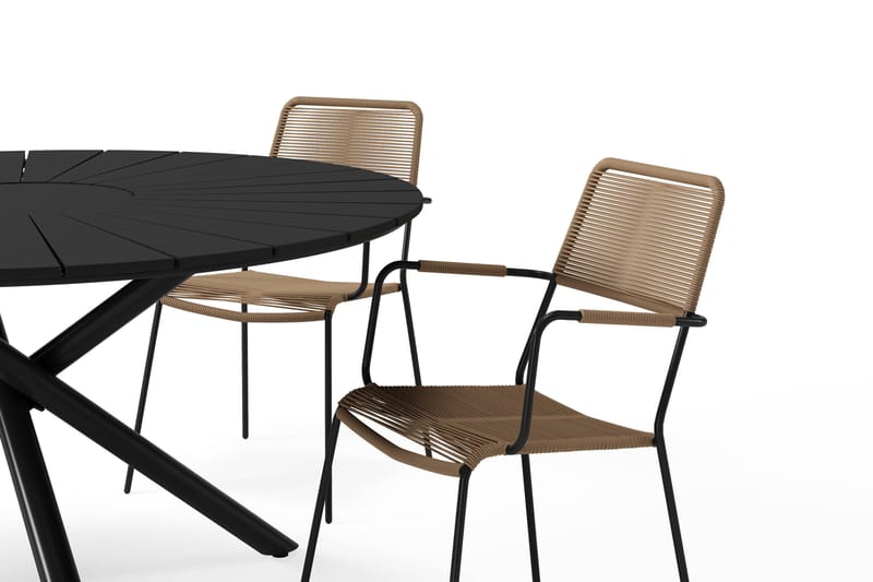 Finnhamn Matbord 140 cm Runt med 4 Lindos Matstolar - Svart - Utemöbler - Utegrupp - Matgrupp utomhus