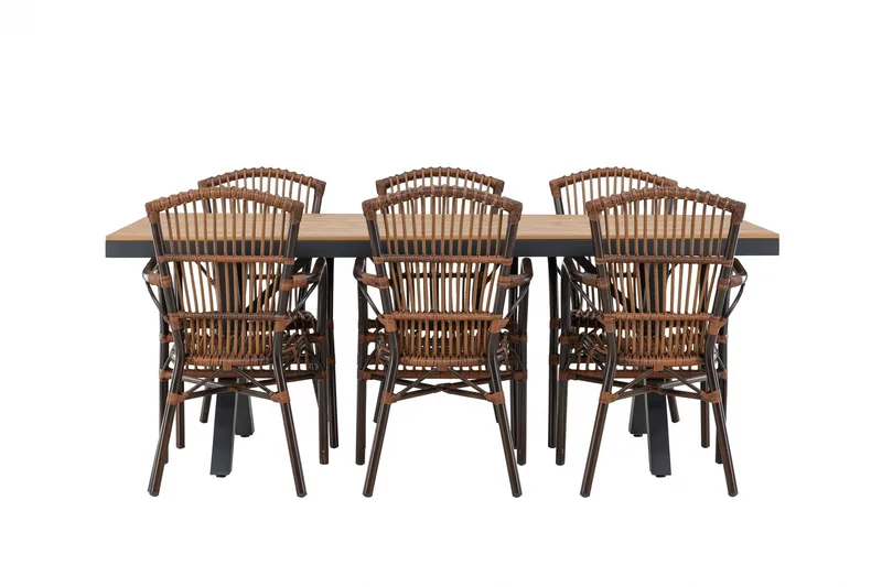 Garcia Matgrupp 200 cm + 6 st Galera Matstolar Brun/Svart - Utemöbler - Utegrupp - Matgrupp utomhus