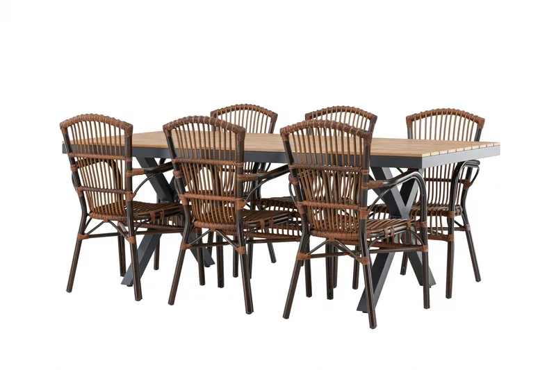 Garcia Matgrupp 200 cm + 6 st Galera Matstolar Brun/Svart - Utemöbler - Utegrupp - Matgrupp utomhus