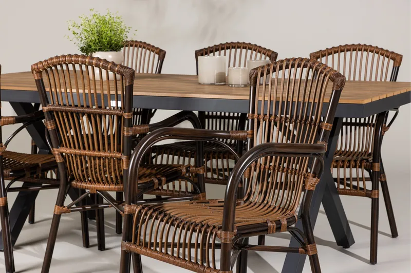 Garcia Matgrupp 200 cm + 6 st Galera Matstolar Brun/Svart - Utemöbler - Utegrupp - Matgrupp utomhus