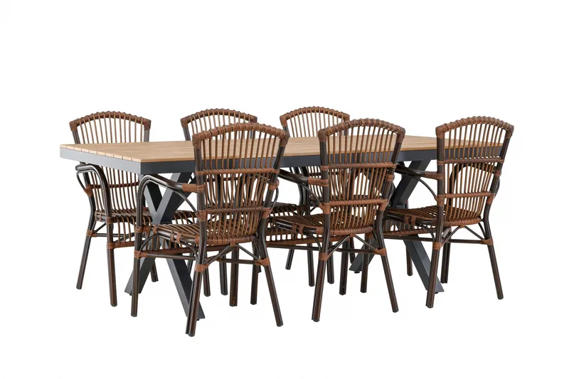Garcia Matgrupp 200 cm + 6 st Galera Matstolar Brun/Svart - Utemöbler - Utegrupp - Matgrupp utomhus