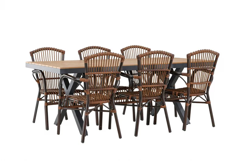 Garcia Matgrupp 200 cm + 6 st Galera Matstolar Brun/Svart - Utemöbler - Utegrupp - Matgrupp utomhus