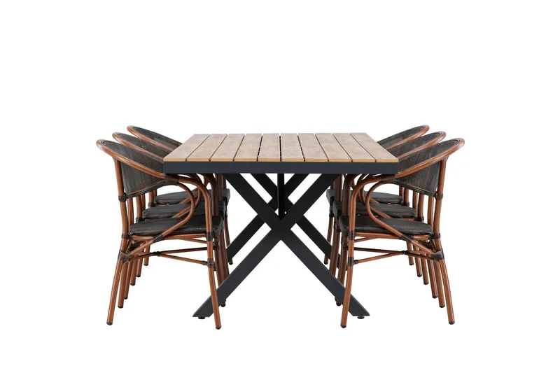 Garcia Matgrupp 200 cm + 6 st Vila Matstolar Svart - Utemöbler - Utegrupp - Matgrupp utomhus