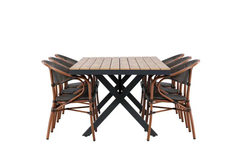 Garcia Matgrupp 200 cm + 6 st Vila Matstolar Svart - Utemöbler - Utegrupp - Matgrupp utomhus