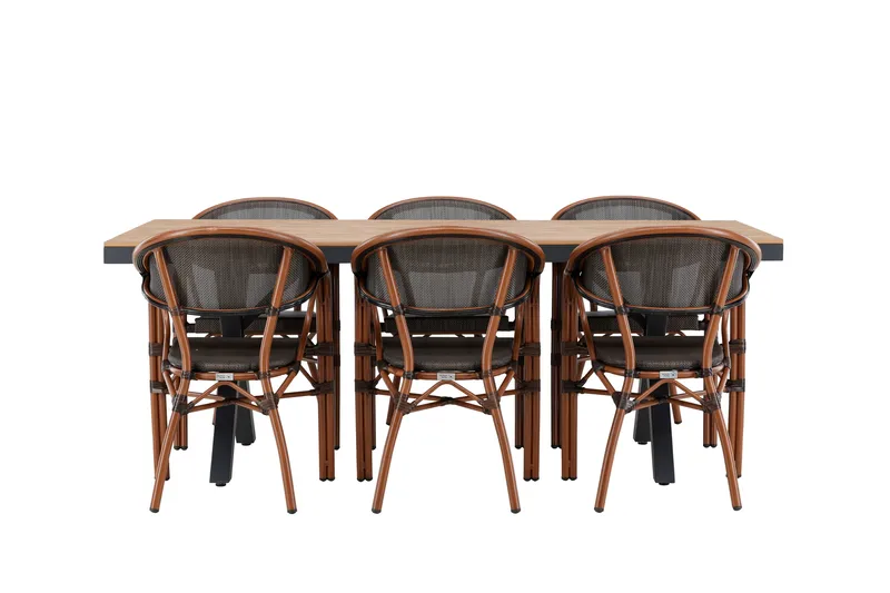 Garcia Matgrupp Utomhus 200 cm Rektangulär med 6 Vila Real Utestolar, Svart