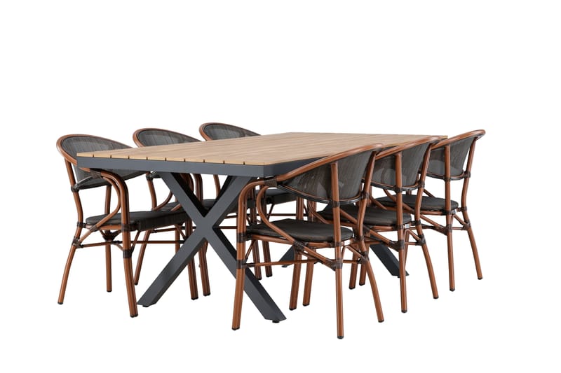 Garcia Matgrupp Utomhus 200 cm Rektangulär med 6 Vila Real Utestolar - Svart - Utemöbler - Utegrupp - Matgrupp utomhus