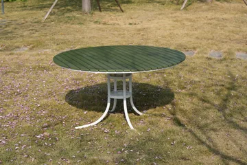 Glänta rund matgrupp utomhus | 6 stolar & Ø135 cm bord | Grön/vit - Utemöbler - Utegrupp - Matgrupp utomhus