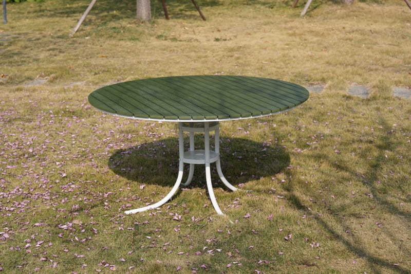 Glänta rund matgrupp utomhus | 6 stolar & Ø135 cm bord | Grön/vit - Utemöbler - Utegrupp - Matgrupp utomhus
