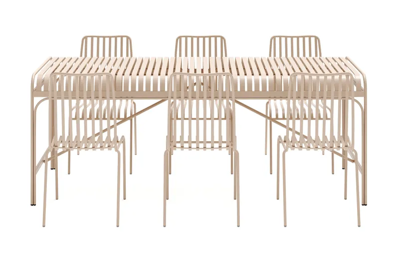 Jarva Stor Matgrupp Utomhus 200 cm med 6 stolar i metall - Beige - Utemöbler - Utegrupp - Matgrupp utomhus
