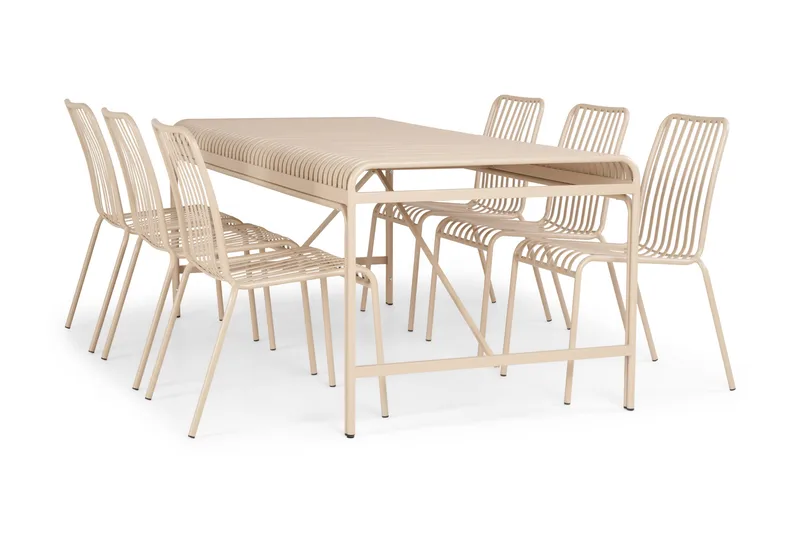 Jarva Stor Matgrupp Utomhus 200 cm med 6 stolar i metall - Beige - Utemöbler - Utegrupp - Matgrupp utomhus