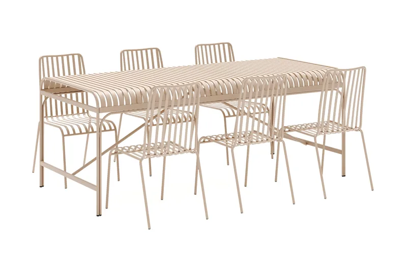 Jarva Stor Matgrupp Utomhus 200 cm med 6 stolar i metall - Beige - Utemöbler - Utegrupp - Matgrupp utomhus