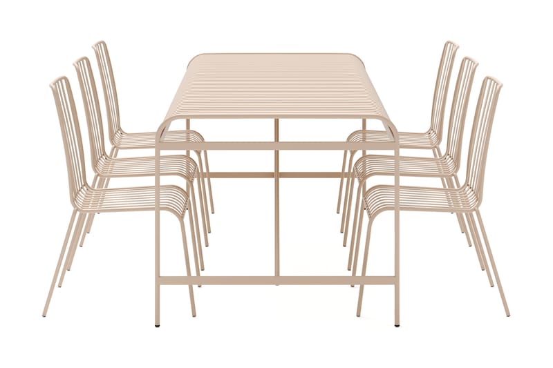 Jarva Stor Matgrupp Utomhus 200 cm med 6 stolar i metall - Beige - Utemöbler - Utegrupp - Matgrupp utomhus