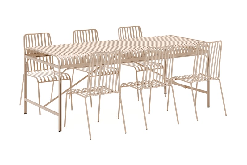 Jarva Stor Matgrupp Utomhus 200 cm med 6 stolar i metall - Beige - Utemöbler - Utegrupp - Matgrupp utomhus