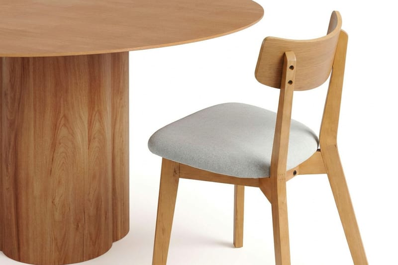 Juno Matgrupp 150 cm runt i Ek med 6 Amelia Matstolar med Dyna - Ek/Beige - Utemöbler - Utegrupp - Matgrupp utomhus