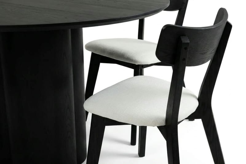 Juno Matgrupp 150 cm runt i Svart med 6 Amelia Matstolar med Dyna - Svart/Beige - Utemöbler - Utegrupp - Matgrupp utomhus