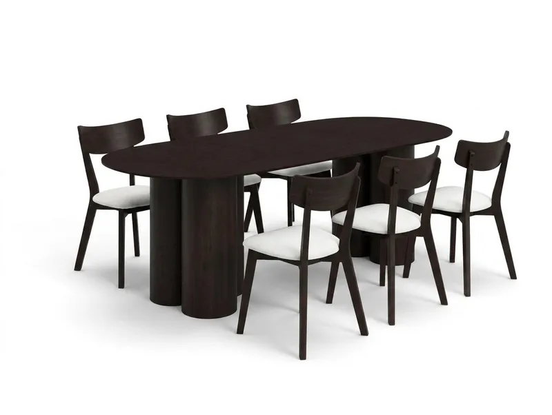 Juno Matgrupp 220 cm rektangulärt i Rökt Ek med 6 Amelia Matstolar med Dyna - Rökt Ek/Beige - Utemöbler - Utegrupp - Matgrupp utomhus
