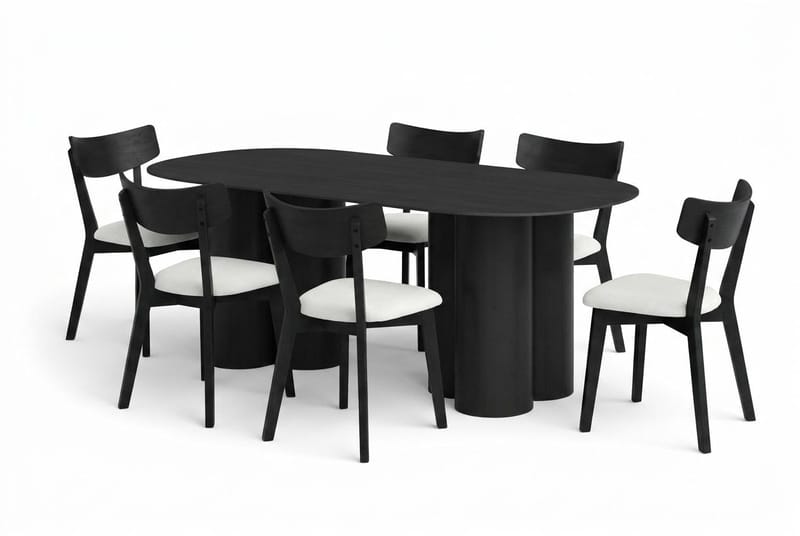 Juno Matgrupp 220 cm rektangulärt i Svart med 6 Amelia Matstolar med Dyna - Svart/Beige - Utemöbler - Utegrupp - Matgrupp utomhus
