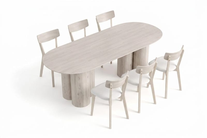 Juno Matgrupp 220 cm rektangulärt Vitlaserad med 6 Amelia Matstolar med Dyna - Vitlaserad/Beige - Utemöbler - Utegrupp - Matgrupp utomhus
