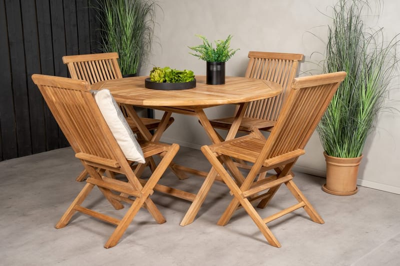 Kenya Matbord Utomhus Rund Ø120 cm med 4 Kenya Utestol Hopfällbar - Utemöbler - Utegrupp - Matgrupp utomhus