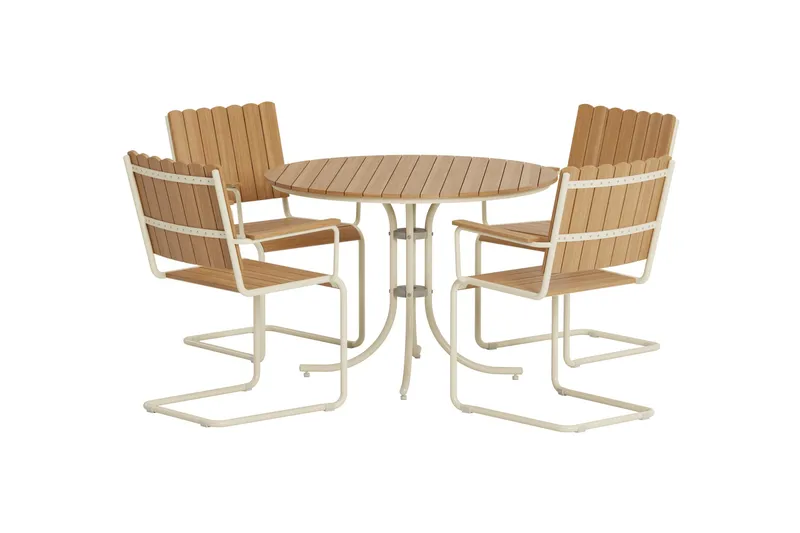 Kullaberg rund matgrupp utomhus med 4 stolar 104 cm stål aintwood - Beige - Utemöbler - Utegrupp - Matgrupp utomhus