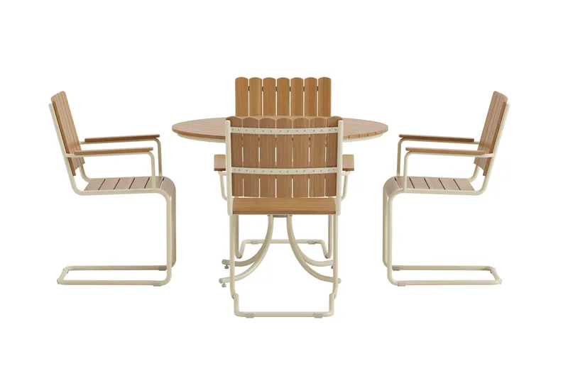 Kullaberg rund matgrupp utomhus med 4 stolar 104 cm stål aintwood - Beige - Utemöbler - Utegrupp - Matgrupp utomhus