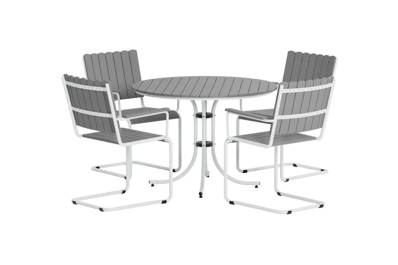 Kullaberg rund matgrupp utomhus med 4 stolar 104 cm stål aintwood - Grå - Utemöbler - Utegrupp - Matgrupp utomhus
