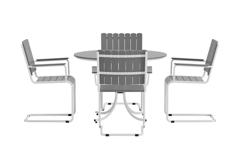 Kullaberg rund matgrupp utomhus med 4 stolar 104 cm stål aintwood - Grå - Utemöbler - Utegrupp - Matgrupp utomhus
