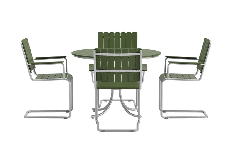 Kullaberg rund matgrupp utomhus med 4 stolar 104 cm stål aintwood - Grön - Utemöbler - Utegrupp - Matgrupp utomhus