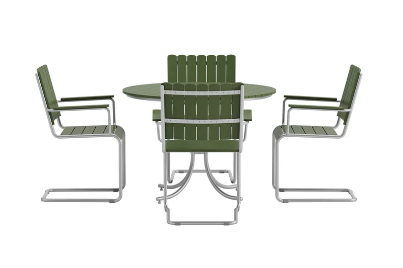 Kullaberg rund matgrupp utomhus med 4 stolar 104 cm stål aintwood - Grön - Utemöbler - Utegrupp - Matgrupp utomhus